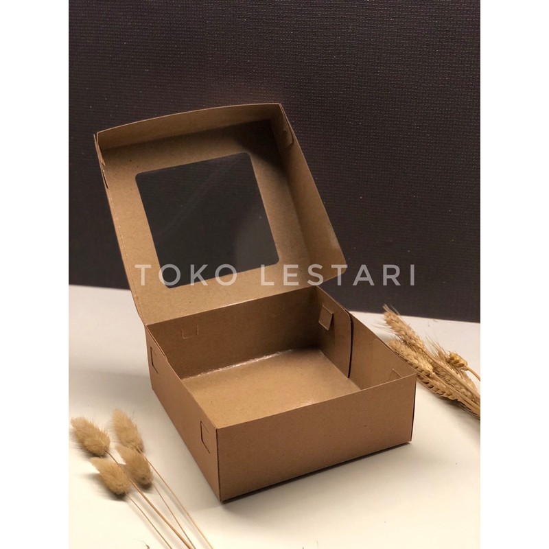 Box Kraft Coklat LAMINASI JENDELA Untuk Kotak Packing Kue Roti Snack 18 x 18 x 7 Cm