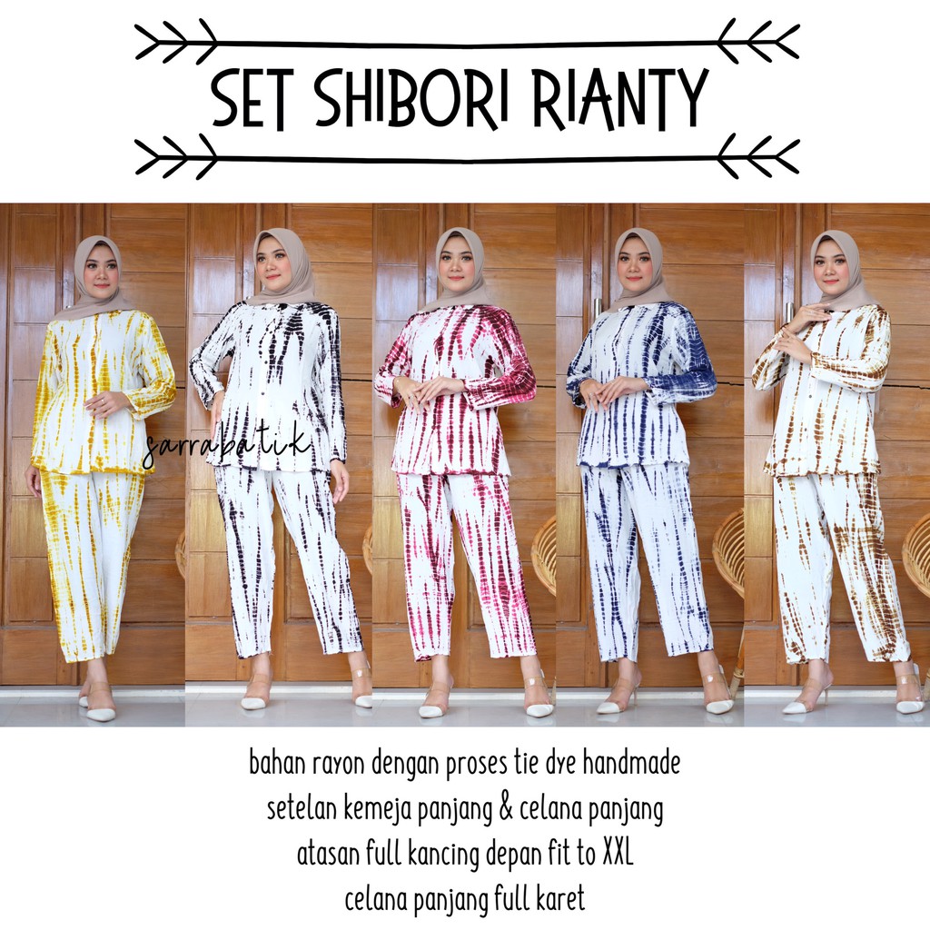 Set Shibori Rianty Batik Setelan Tie Dye Jumputan Rayon Daily Set Batik Home Set Jumbo Muslim Pesta