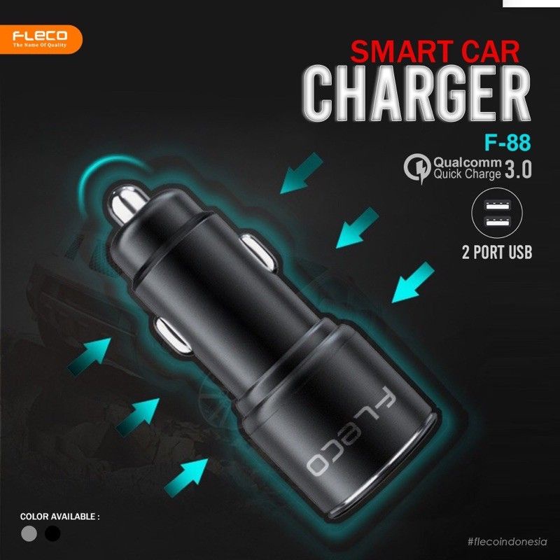 ADAPTOR CAR CHARGER 3.4A DUAL USB QUICK CHARGE 3.0 CHARGER MOBIL AUTO DETECT (FLECO-F068)