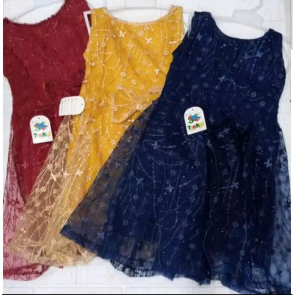 Dress Anak Full Brukat Lengan Buntung / Yukensi / Bisa Pilih Warna / Dress Pesta