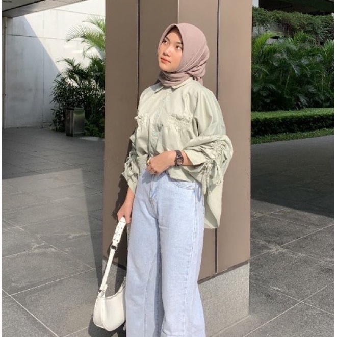 RX FASHION - SEORINA SHIRT XXL CANTIKA TOP POPLIN POCKET KEMEJA CROP SERUT KATUN TWISTCONE / SHAVA BLOUSE - NN