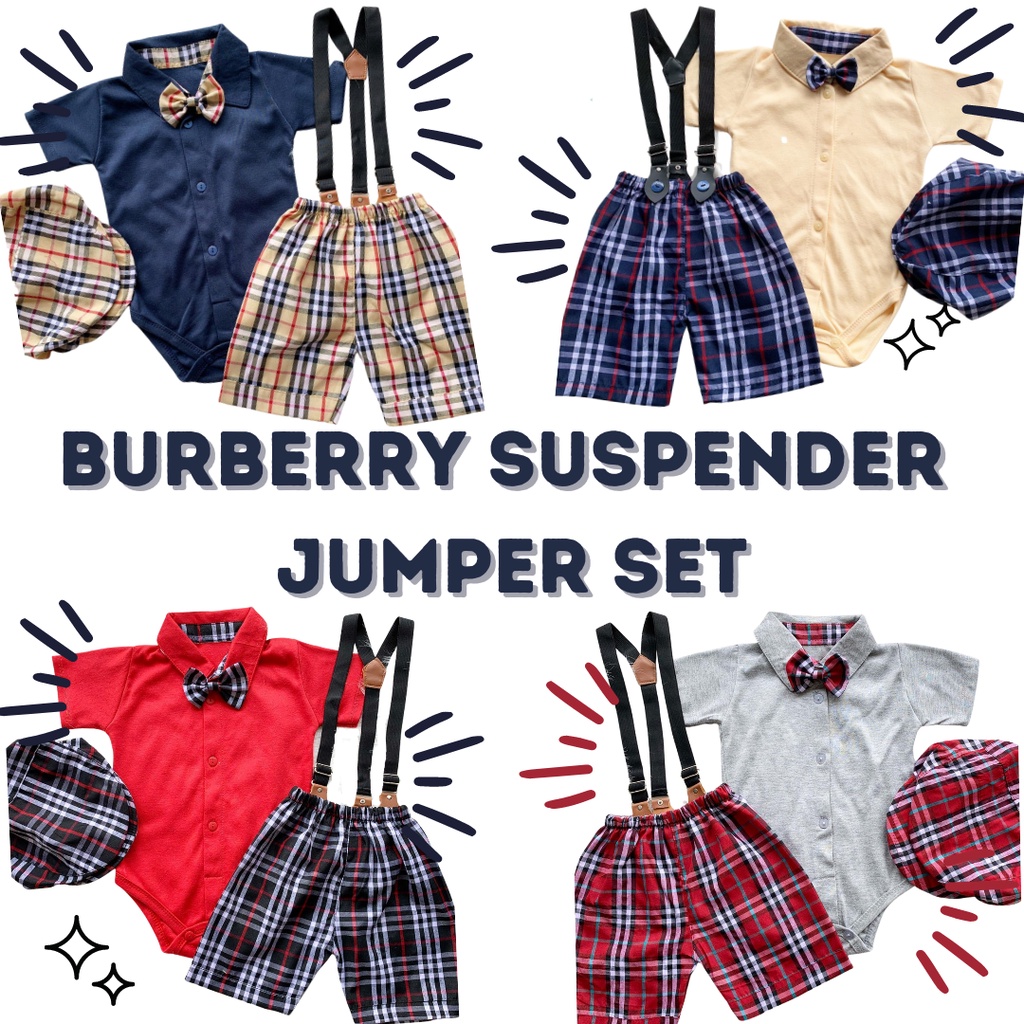 Baju bayi laki laki 0 6 bulan romper newborn burberi suspender jumper set jumper newborn cowok 12 bulan romper bayi laki laki