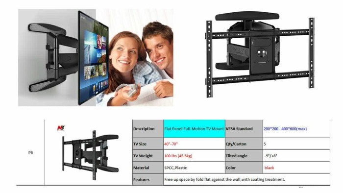 Bracket TV NB-P6 (Dua Lengan) 60&quot; - 70&quot;