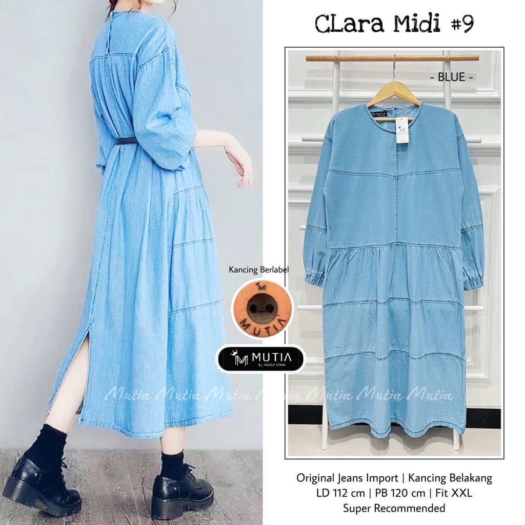 CLARA DRESS / 20.7 / BAHAN JEANS / MIDI / JUMBO / DRESS WANITA ALLSIZE / TERBARU / MUTIA