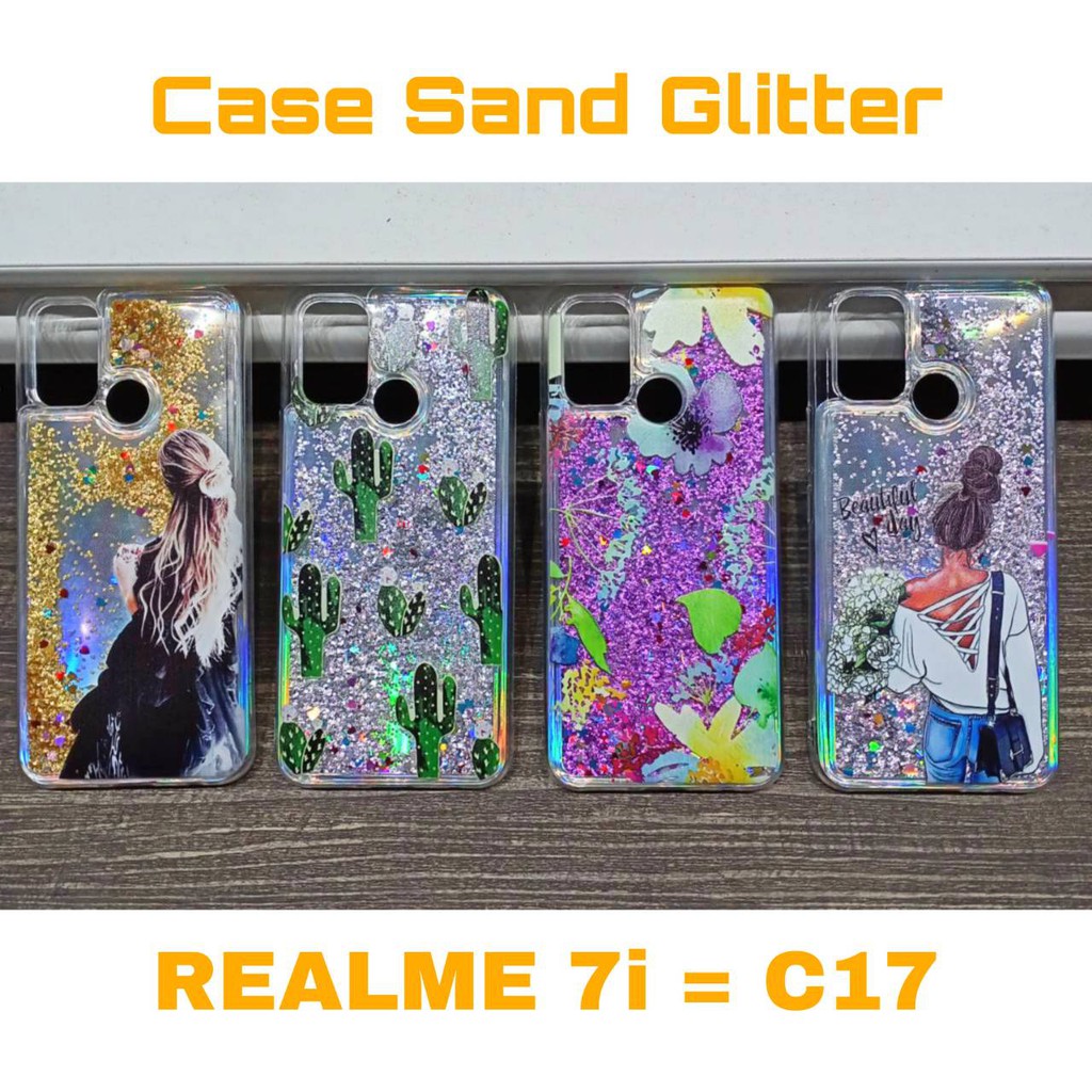 Case hp  realme 7i C17 A1K REALME C2  C11 Glitter Dynamic Liquid Quicksand Case Motif cewe kaktus heart bts