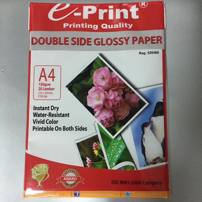 

Kertas / E-Print Double Side Glossy Paper A4 150Gsm 20Lembar Kertas Foto 2 Sisi