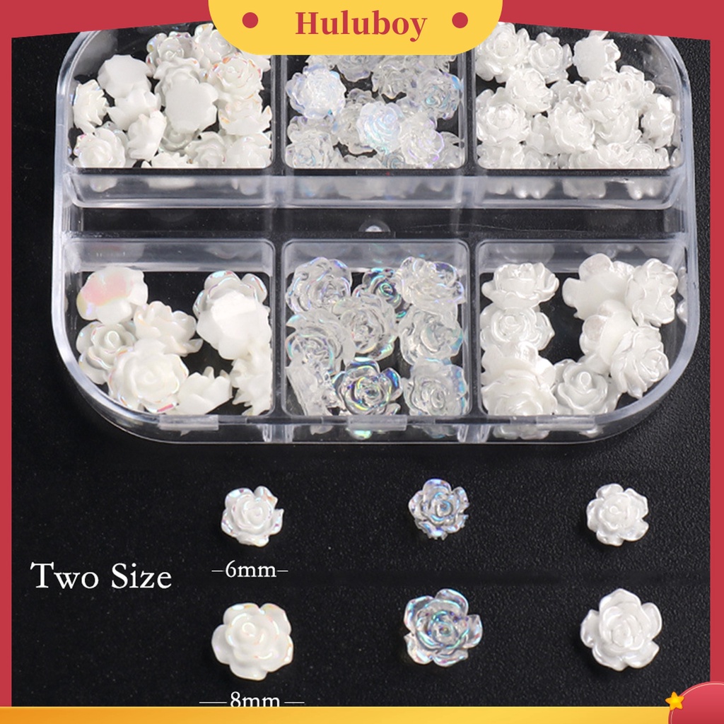 Huluboy Huluboy♡ 1 Kotak Ornamen Bunga Camellia Putih Mini Bahan Resin Untuk Dekorasi Nail Art