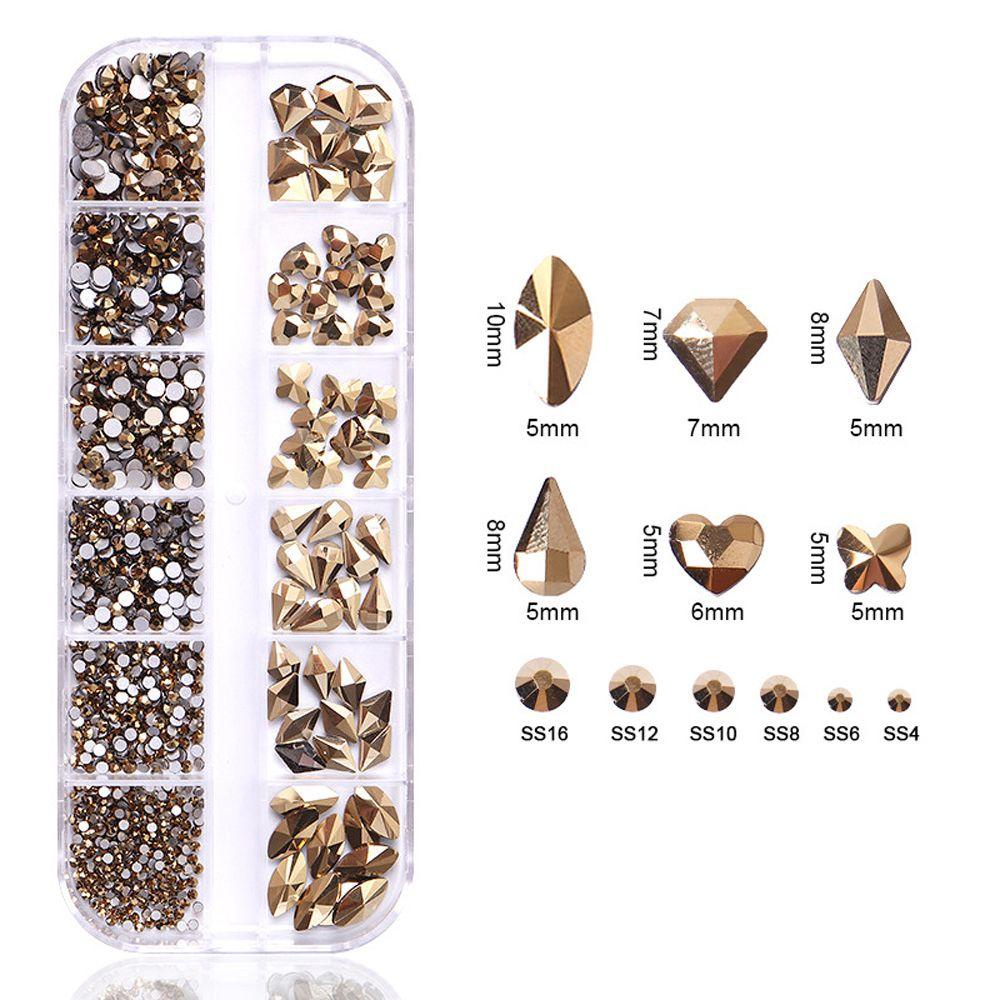 Agustina Nail Art Dekorasi Merah 12grid/kotak Biru 3D Warna-Warni Bor Kuku DIY Shiny Glitter Perhiasan Bulat Manik-Manik Flatback Berlian Imitasi