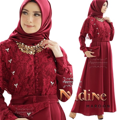 GAMIS BRUKAT NADINE KOMBINASI MOSCREPE / Gamis brokat busui/bumil muslimah wearr masa kini terbaru-MARON
