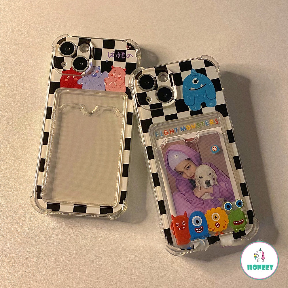 Soft Case TPU Motif Kartun Monster Holder Kartu Untuk IPhone 14 13 12 11 Pro Max X Xs Max XR 8 7 Plus