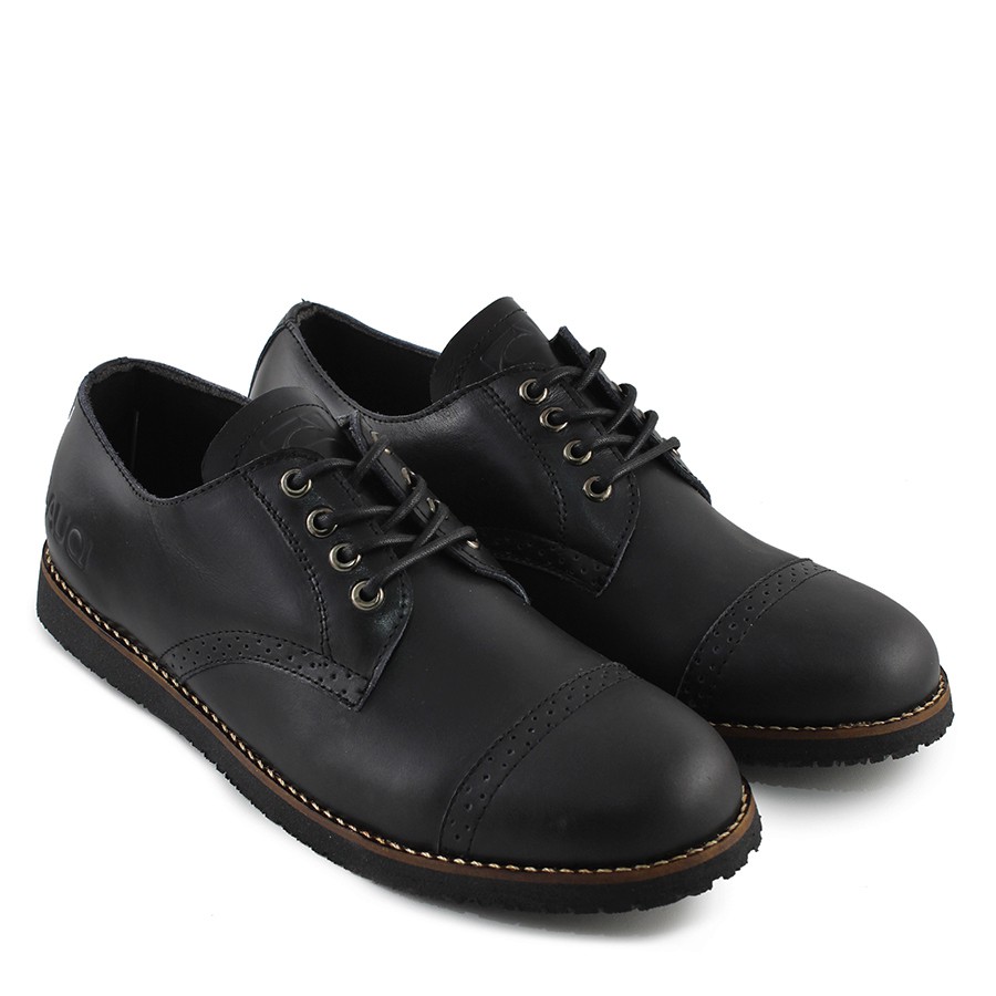 Sauqi Footwear Brightside Black Sepatu Casual Wingtif London Derby Sepatu Kulit Sapi Asli Murah