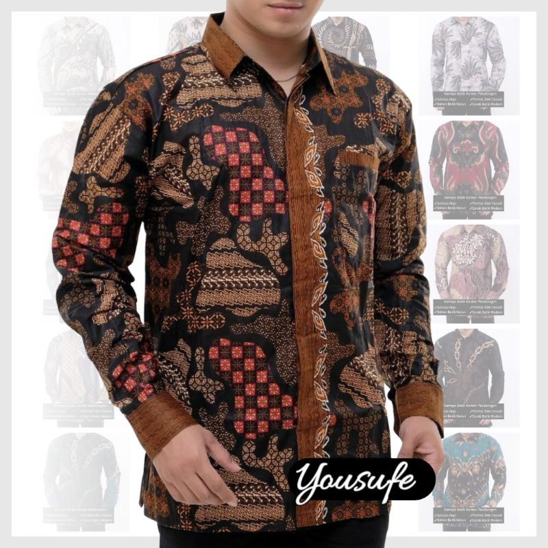 Kemeja Batik Pria Lengan Panjang Regular Fit Slimfit Modern Nyaman Bahan Katun Seragam Kantor Kerja Formal Casual SKU1921 Bisa COD Shopee Murah