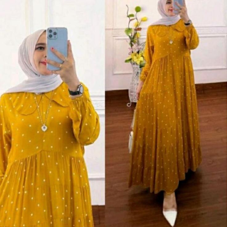 New Stock MIDI DRESS POLKADOT//MIDI DRES PREMIUM//MIDI DRESS MUSLIM//MIDI DRESS KOREA TERBARU