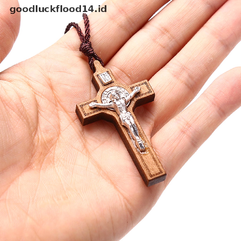 [OOID] Retro Jesus Cross Necklace Wood Metal Pendant Jewelry Charm Necklace Gift ID