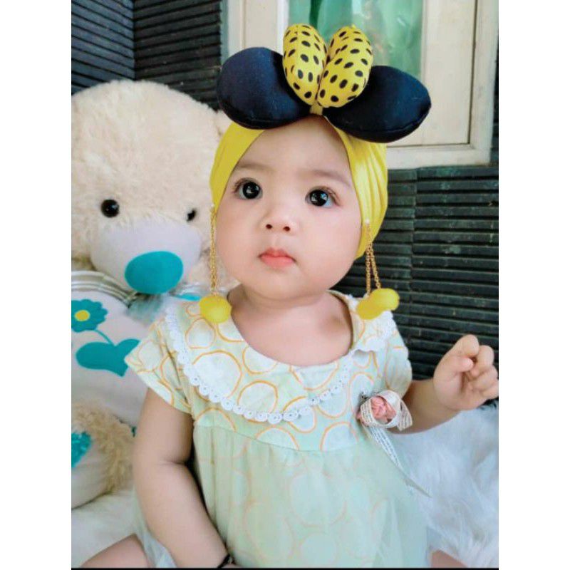 COD Turban Anak Mickey Anting Pom / Kerudung Anak / Jilbab Anak / Turban Bayi