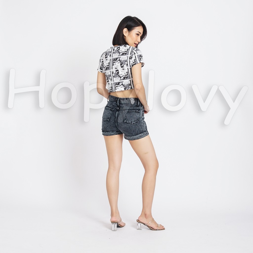 HOPYLOVY Celana Pendek Jeans Wanita Hotpants Spring Lipat Korea Hot Pants Snow