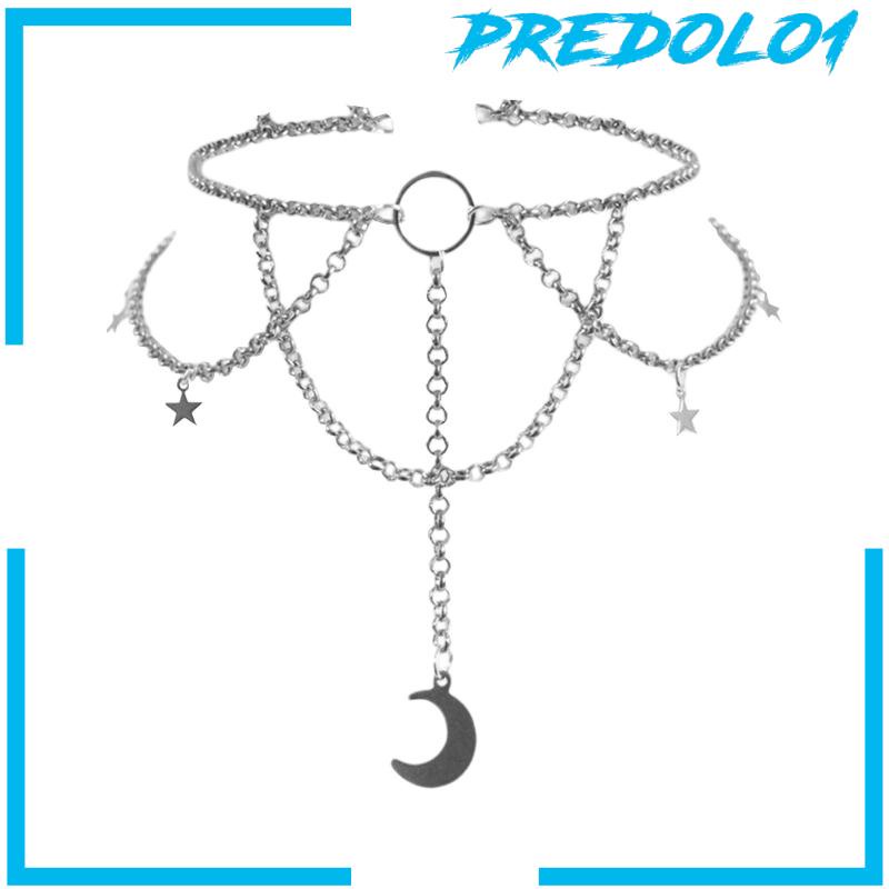 (Predolo1) Kalung Choker Rantai Pendan Bulan + Bintang Gaya Punk Gotik Untuk Wanita
