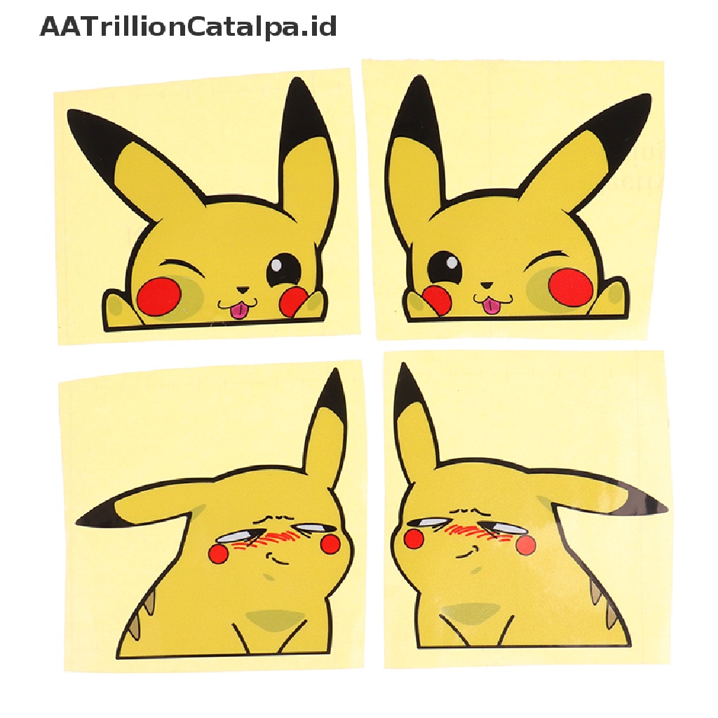 Aatrillioncatalpa 2Pcs / set Stiker Motif Kartun Pikachu Lucu Tahan Air Untuk Dekorasi Jendela Mobil