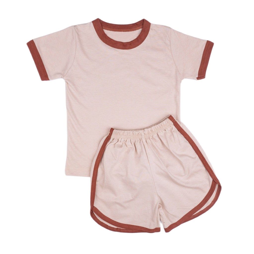 ZASKIYA - Set Ringer Tee Earth Tone Series / Setelan Anak Katun 0-5 Thn / Playset / Basic Tee Hotpants