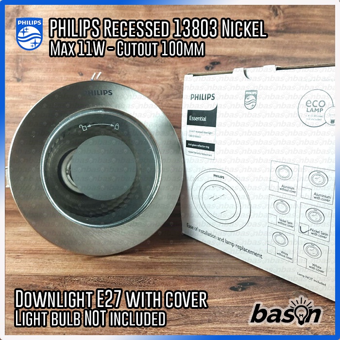 PHILIPS DOWNLIGHT 13803 Glass Recessed Nickel | Rumah Lampu 100mm dengan Kaca