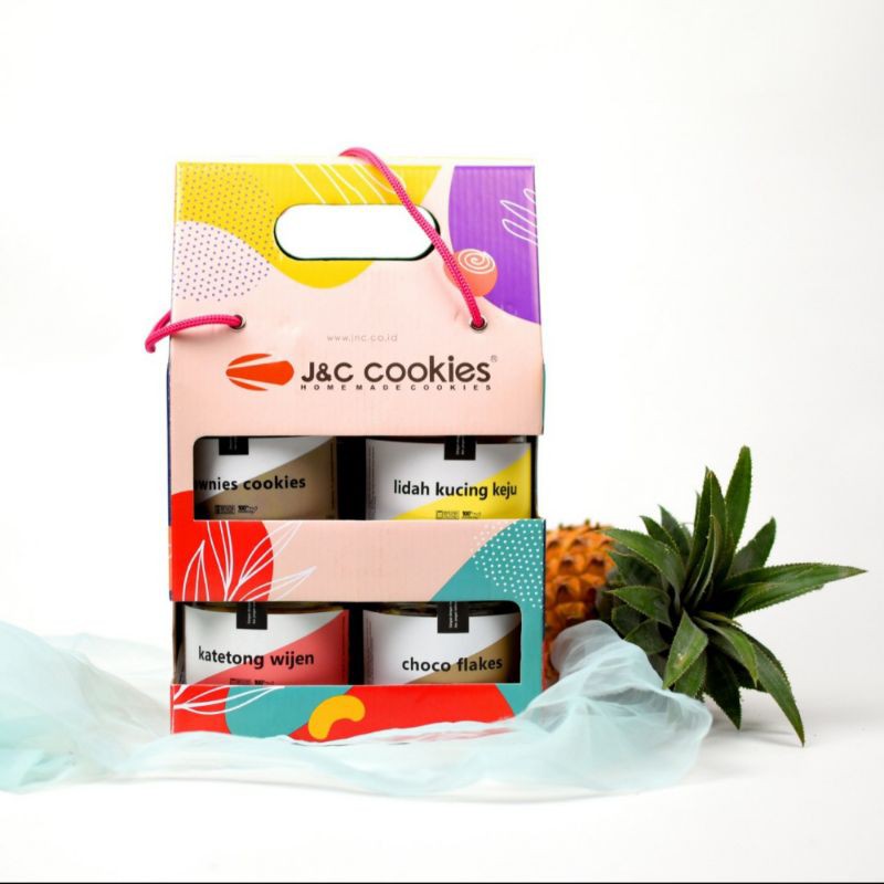 

J&C Cookies Papertray isi 4 toples kaca/jar