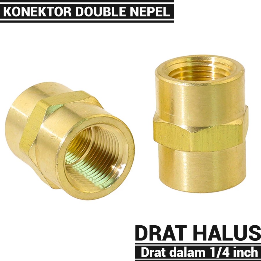 Konektor Double Drat dalam Double Nepel Ukuran 1/4 inch - Drat Halus