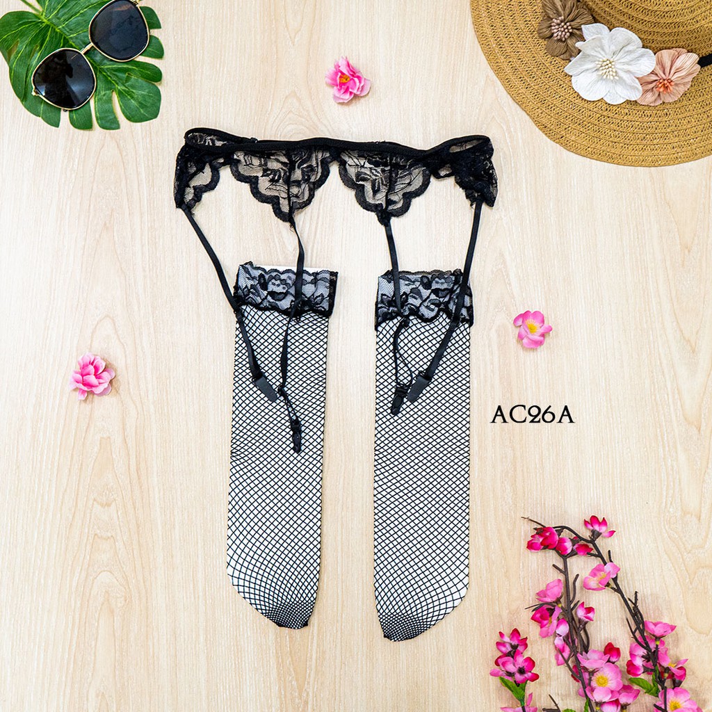 [SIAP KIRIM] GARTER BELT SABUK PAHA + STOCKING SEXY LACE PREMIUM HITAM AC26A