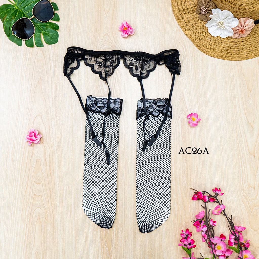 [SIAP KIRIM] GARTER BELT SABUK PAHA + STOCKING SEXY LACE PREMIUM HITAM AC26A