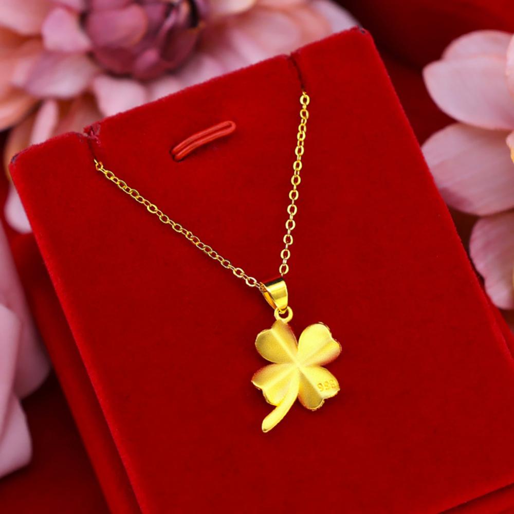 Timekey Kalung Rantai Liontin Daun Clover Warna Emas Untuk Pria / Wanita N8T8