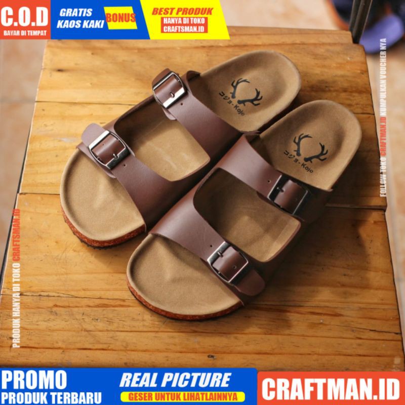 CRAFTS x LIRPA Sandal Pria Sendal Slide Pria Sandal Kasual Trendy Brown Navy Black