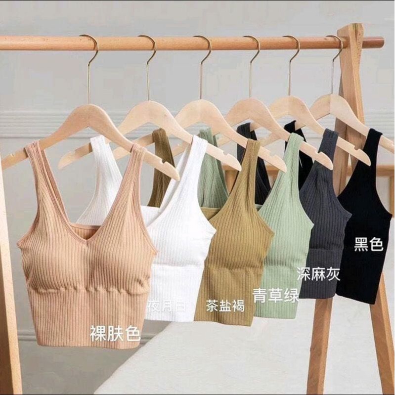 TANKTOP WANITA KAMISOL KOREAN STYLE CUP BRA BAHAN KNIT SPANDEX