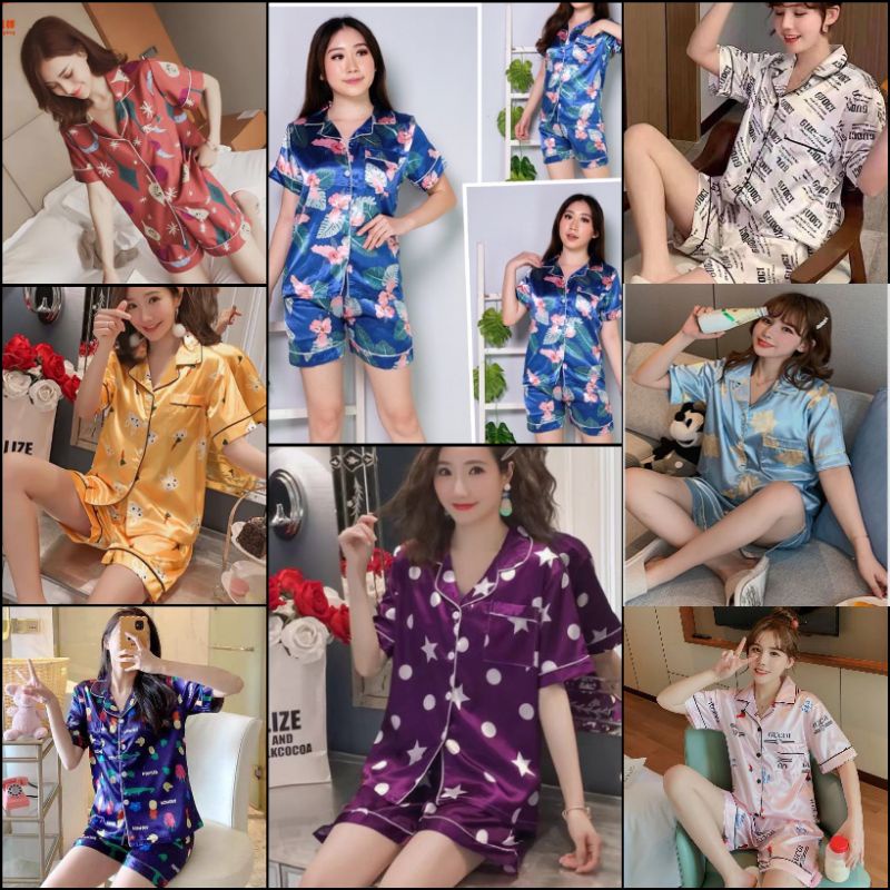 BAJU TIDUR WANITA SATIN IMPORT / PIYAMA WANITA STELAN PENDEK SATIN