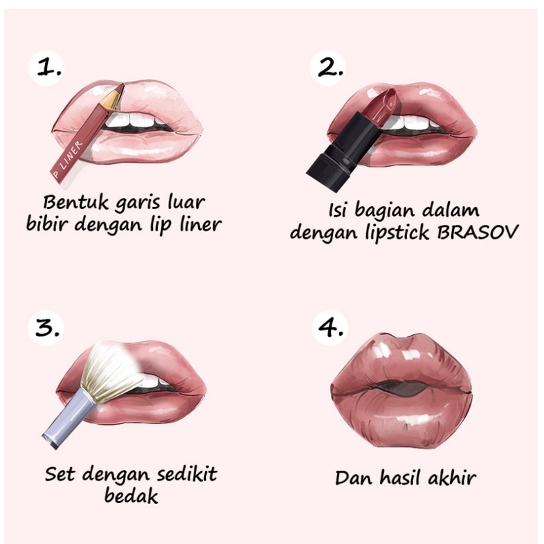 BRASOV Lipstick Matte Shade 8 warna Berbeda Lipstik Pigmented Perona Bibir