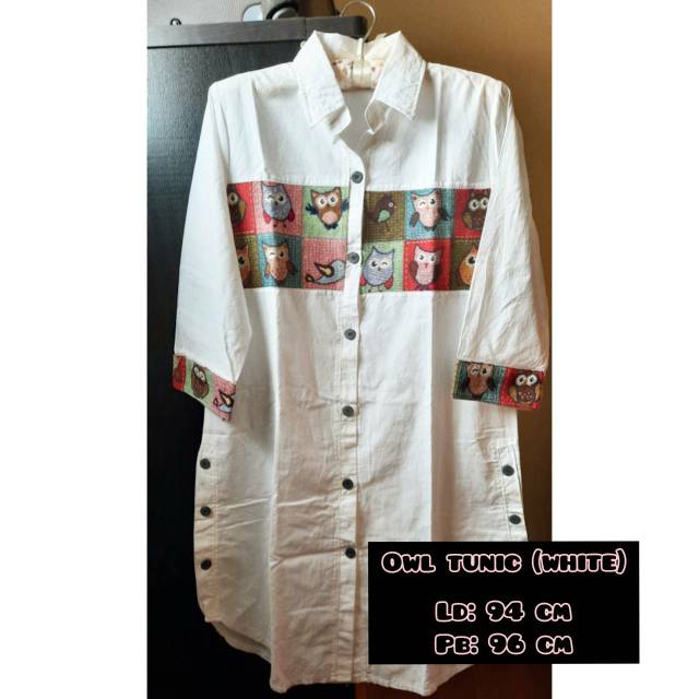 Owl tunic white (Tunik / atasan panjang putih burung hantu bordir)