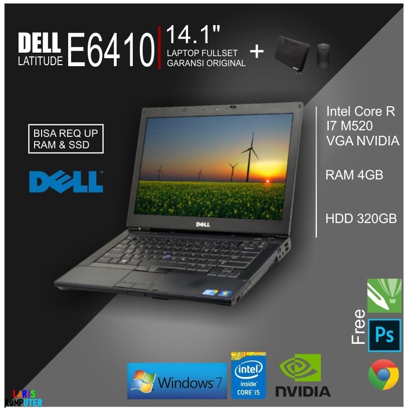 Promo Laptop Murah DELL E6410 Core I7 520M RAM 4GB HDD 320GB Bergaransi Free Mouse 98% Mulus No Min