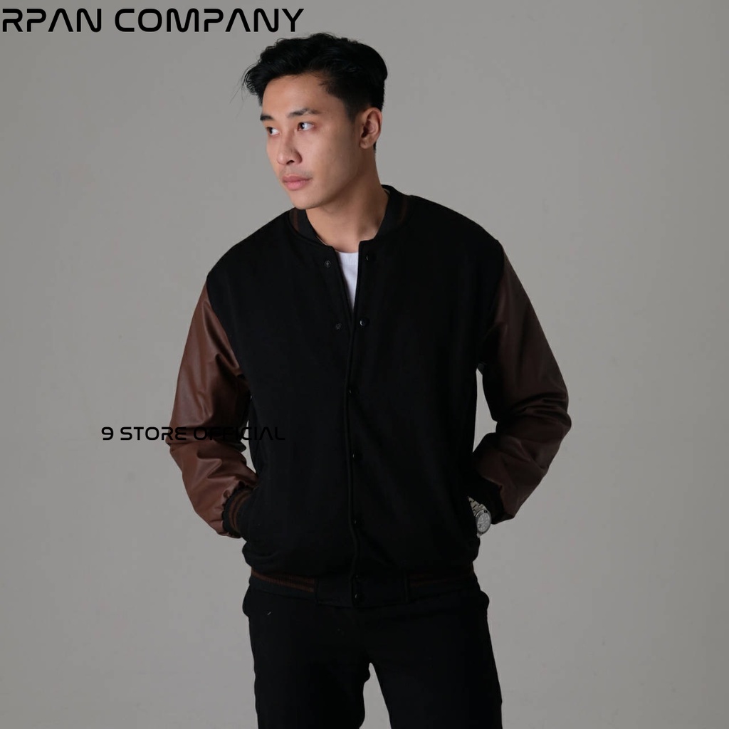 9Storeofficial Varsity Jacket Baseball Leather Pria / Jaket Baseball Basic Pria Original  / Jaket Bomber Varsity Kulit Premium / Jaket Pria.