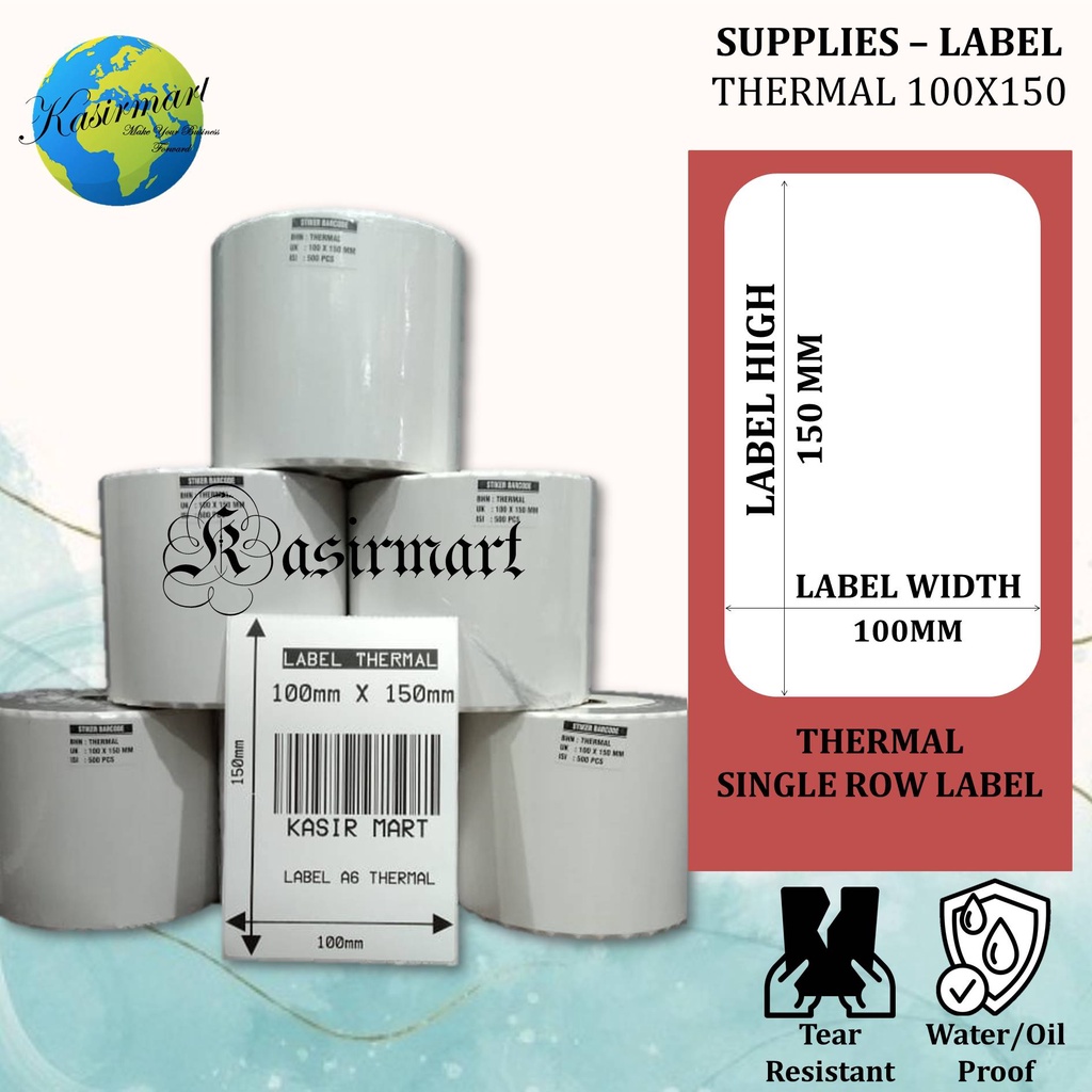 LABEL THERMAL 100x150 ISI 250PC KERTAS STICKER RECEIPT PRINTER BARCODE XPRINTER XP4601/DT640 RESI