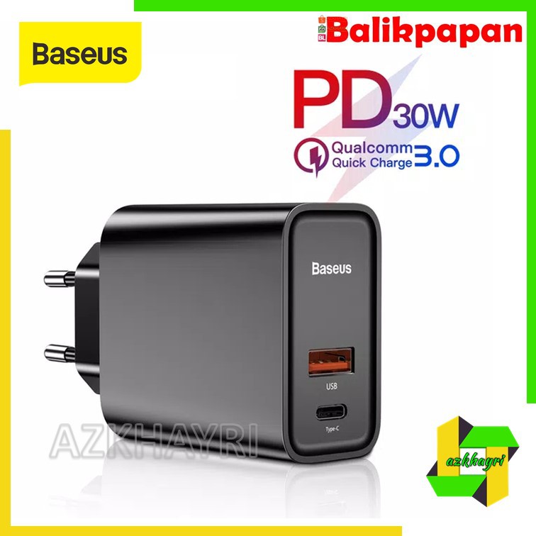 KEPALA CHARGER BASEUS QUICK CHARGER QC3.0 / 4.0 TYPE-C + USB 30W PD 5A