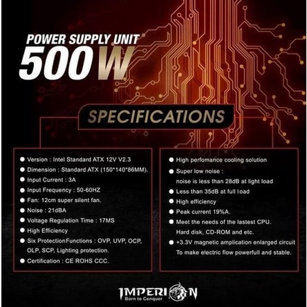 ITACC PSA Power Supply Imperion 500watt 500w 600 watt Gaming Garansi resmi 12 bulan 1 tahun fan 12cm 120mm