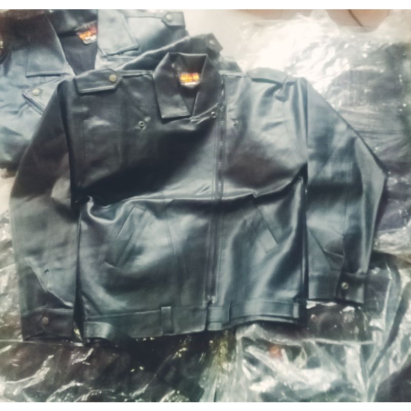 jaket pria merek seiko model Harley ukuran size L L DAN LM kulit sintetis, kalep