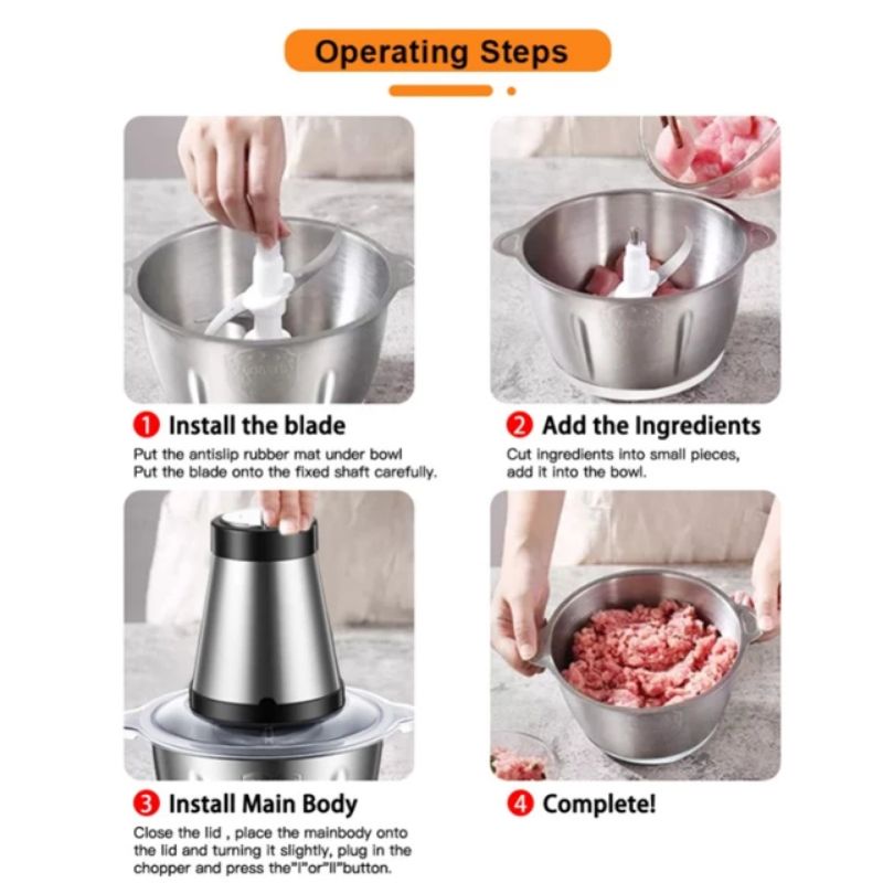 Blender Elektrik Penggiling Daging stainless steel 2L Meat Grinder