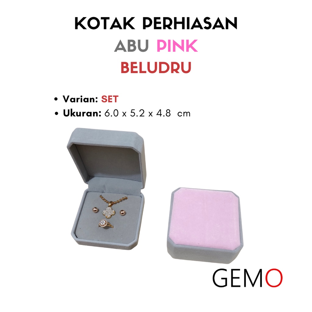 Kotak Perhiasan Warna Abu Pink Beludru Set / Cincin / Liontin / Gelang / Kalung Koye / Jewelry Box Unik Lucu untuk Tempat Wadah Seserahan / Akad Pernikahan / Hantaran Tunangan Harga Paling Murah cocok untuk Aksesoris Emas Berlian/ Perak Permata