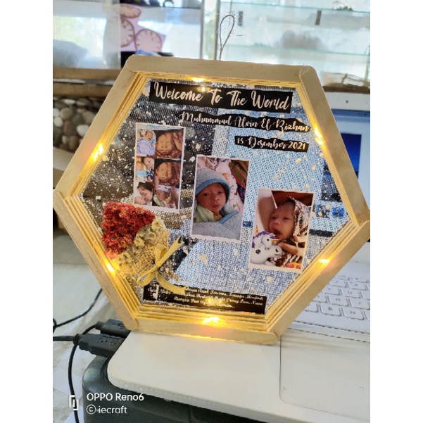 1 HARI JADI Hexa Frame Flower in Frame Kado Pernikahan Kado Ulang Tahun Kado Wisuda Kado Ultah Kado Anniversary Kado Unik free box + buket mini dried Flower