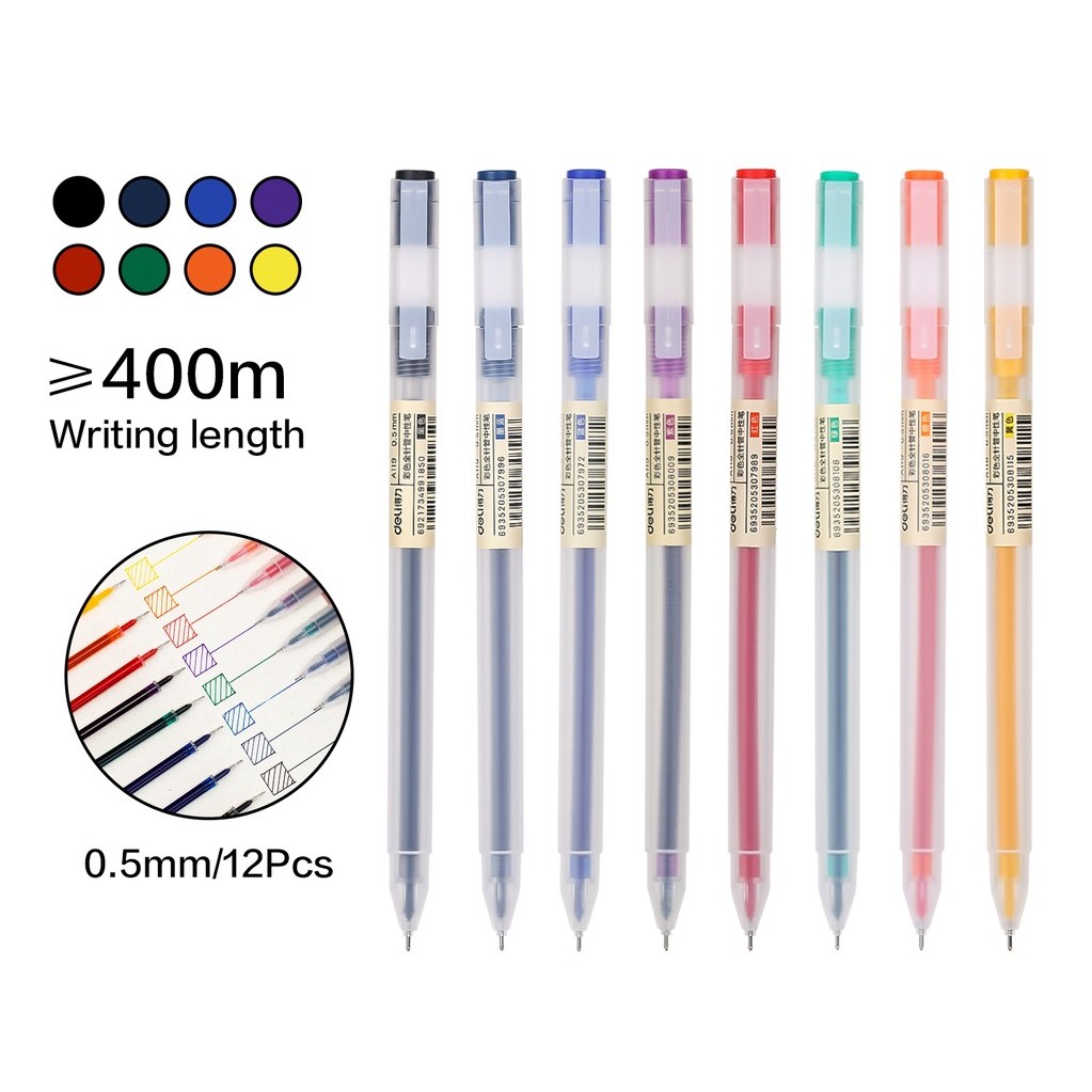 PULPEN GEL WARNA 0.5 MM DELI A119 NEEDLE TIP UJUNG LANCIP BOLPEN PEN GEL MURAH