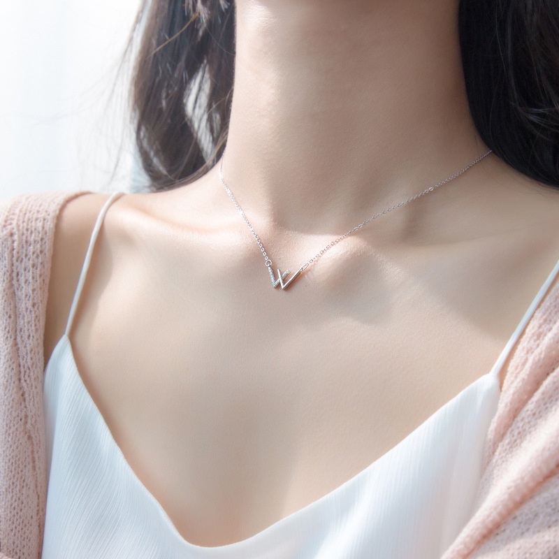 Kalung Rantai Klavikula Bahan 925 Silver Aksen Berlian Untuk Wanita