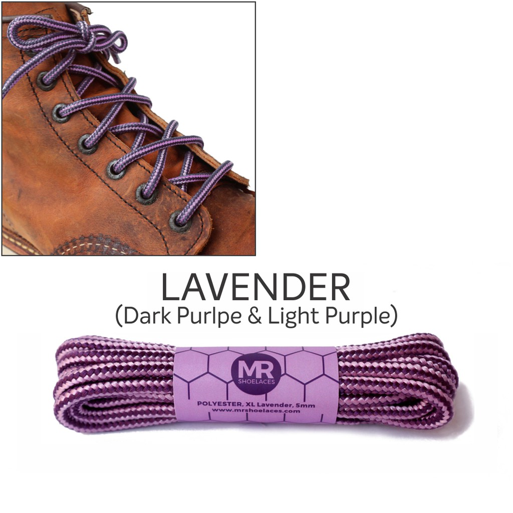 MR Shoelaces CR10 Lavender (Ungu) Tali Sepatu Bulat Corak / Motif 5-6mm 80cm 90cm 100cm 120cm 150cm 200cm - Premium Shoelace (Purple)