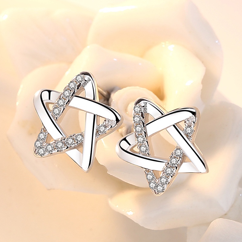 Anting Perak 925 Wanita Jepang dan Korea Fashion Jewellery bintang berujung lima/Subang Telinga anting perempuan