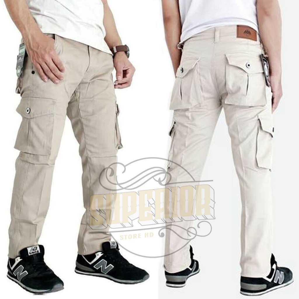 Celana Kargo Cargo Panjang Pria Kempol PDL Gunung Krem Muda Ukuran 27 - 38
