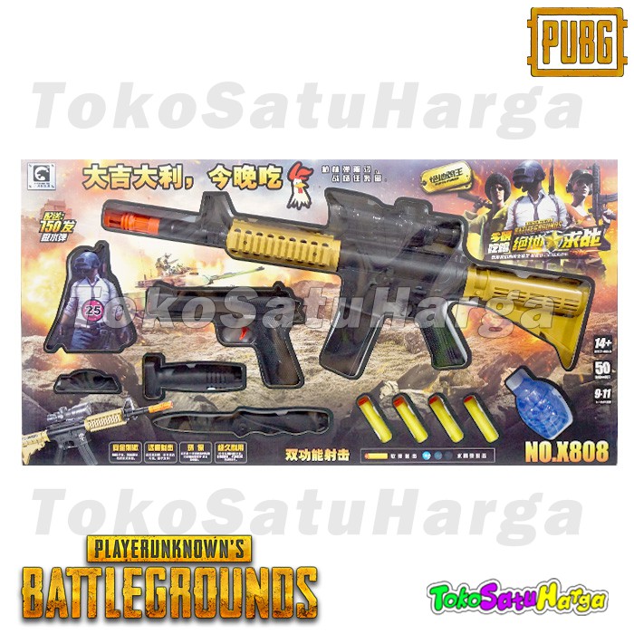 Mainan Anak Pistol PUBG Dual Mode Busa n Gel X808 AK47 Mirip Nerf Gun