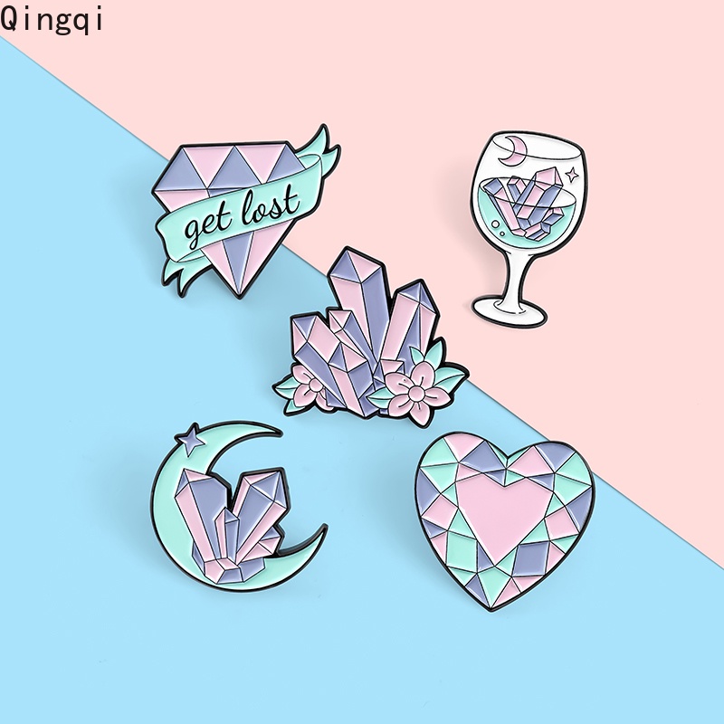 Bros Pin Kristal Bentuk Bulan Hati Goblet Warna Pink Untuk Hadiah